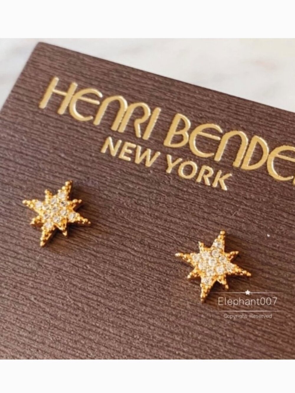 Henri Bendel Starburst Crystal Stud Earrings Gold Tone Celestial Minimalist - Picture 4 of 4